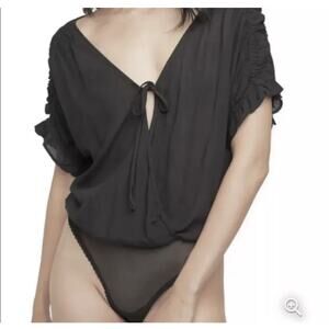 Intimately by Free People Women’s Cleo Tie Front Cutout‎ Bodysuit Top Sz S Black